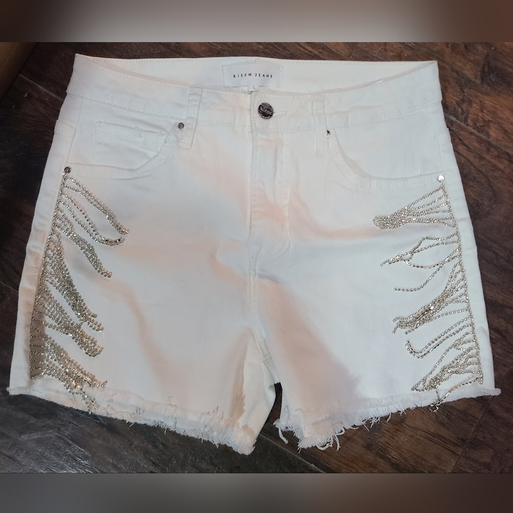 Risen White Rhinestone Shorts